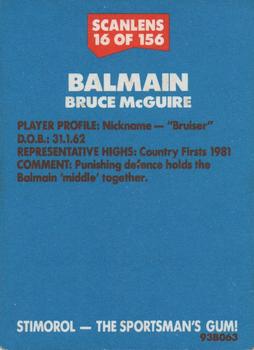1989 Scanlens #16 Bruce McGuire Back